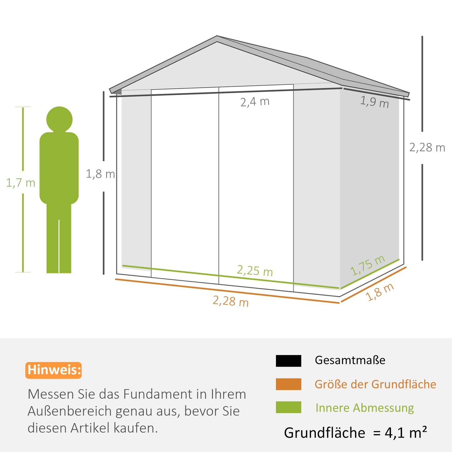 Outsunny Gartenhaus, Geräteschuppen mit Lüftungsfenster, Kunststoff, Metall, 240 x 190 x 180/228 mm, grau