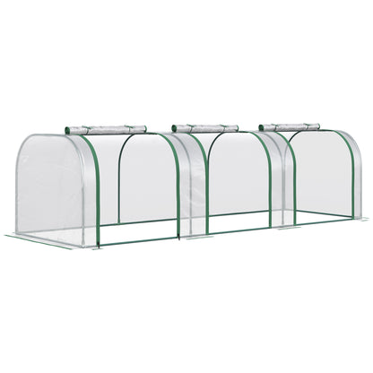 Outsunny Folientunnel-Gewächshaus, drei Rolltore, Stahlrahmen, transparent, 295 x 100 x 80 cm