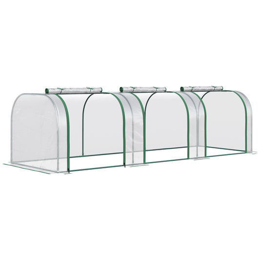 Outsunny polytunnelkas, drie roldeuren, stalen frame, transparant, 295 x 100 x 80 cm