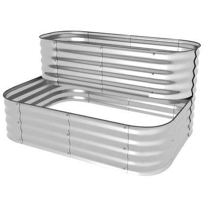 Outsunny metalen verhoogde tuinbak, 2 niveaus, weerbestendig, open onderkant, 120 x 90 x 30 cm, kleur: zilver