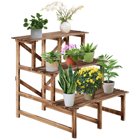 Outsunny Pflanzenständer, Blumenständer, Blumenregal, Pflanzenregal, Blumenständer, 3-stöckig, Kiefernholz, 80 x 80 x 78 cm