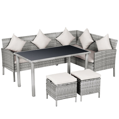 Outsunny 5-delige tuinmeubelset, rotan zitgroep met voetenbank, metaal, grijs, 142 x 60 x 75 cm