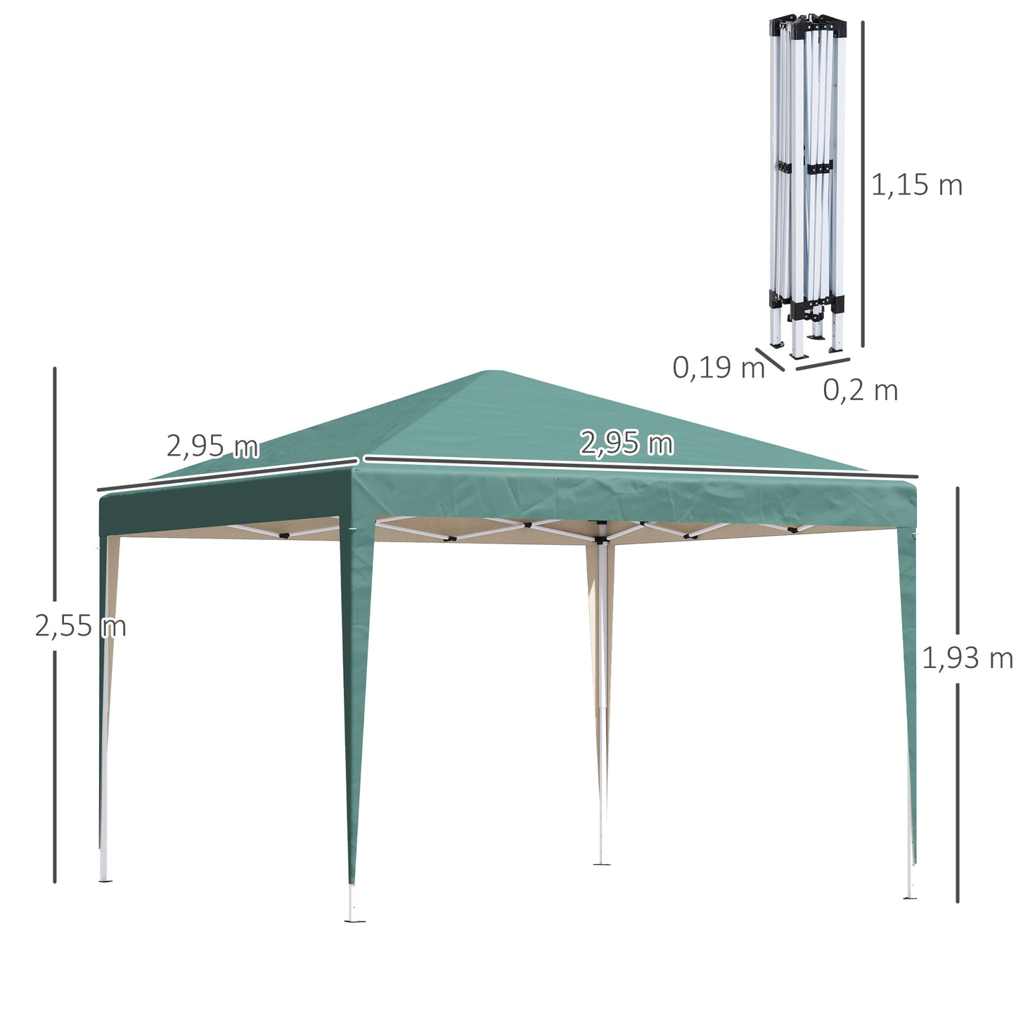 Outsunny Pavilion, 2,95 x 2,95 m opvouwbaar paviljoen, tuinpaviljoen, feesttent, UV-bescherming, staal + Oxford-stof, groen