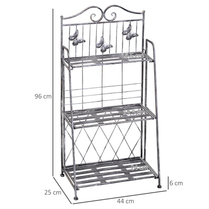 Outsunny Plantenplank, Plantenstandaard, Bloemenplank, Bloemenstandaard, Bloemenladder, Tuinplank, 3 Lagen, Metaal, Zilvergrijs, 44 x 25 x 96 cm