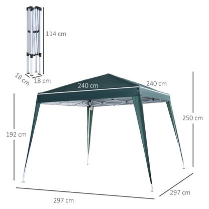 Outsunny Faltpavillon 2,4 x 2,4 m, Faltzelt mit UV-Schutz, Partyzelt inklusive Tragetasche für Garten und Balkon, Stahlgrün