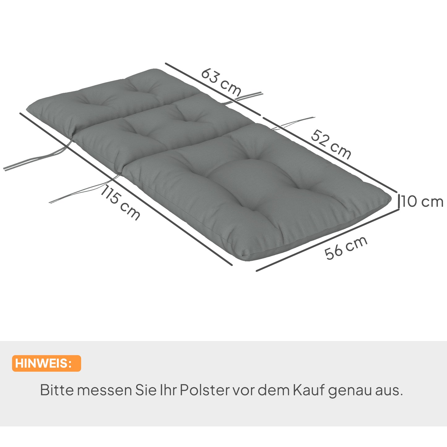 Outsunny Zitkussen, Dik Gevoerd Kussen voor Zitmeubelen, met Rugleuning, Schommelstoelkussen, voor Binnen en Buiten Gebruik, Lichtgrijs