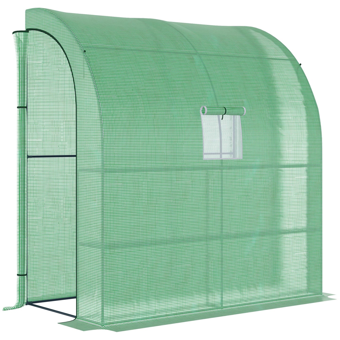 Outsunny Foliekas, Tomatenkas met gaasvenster, Kas met roldeuren, Voorkweekkas met UV-bescherming, Groen, 200 x 100 x 215 cm