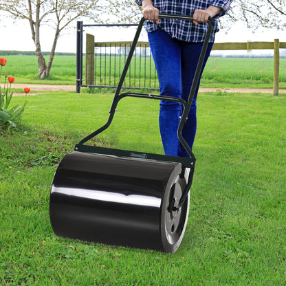 Outsunny gazonrol met U-greep, tuinrol, tuinrol, 40 cm diameter, 60 L water/zandvulling, metaal, zwart, 57 x 40 x 123 cm