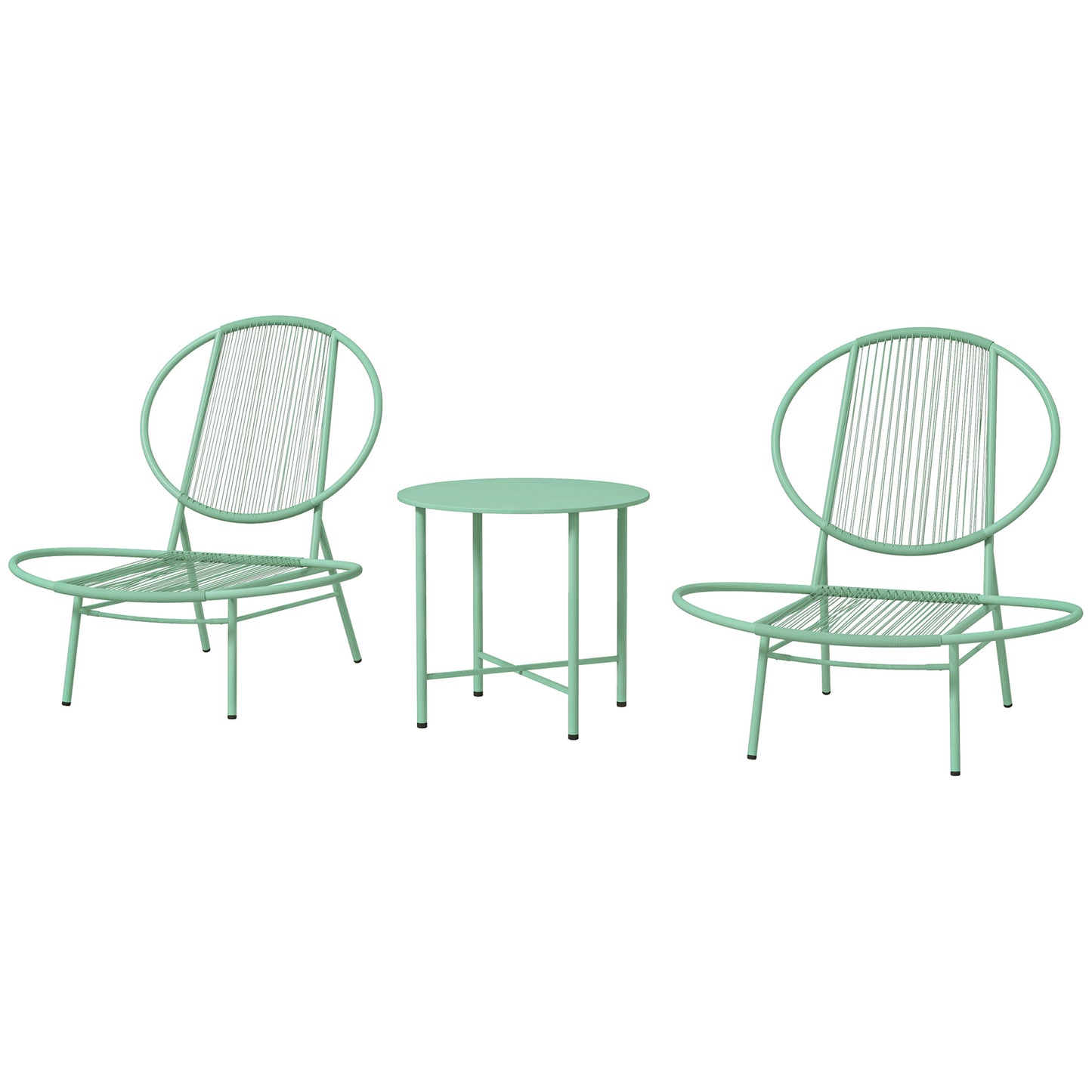 Outsunny Bistro-Set, 3-teilig, wetterbeständiges Polyrattan-Gartenmöbelset mit Bistrotisch und muschelförmigen Gartenstühlen, grün