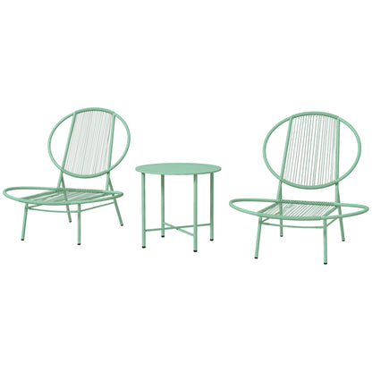 Outsunny Bistro-Set, 3-teilig, wetterbeständiges Polyrattan-Gartenmöbelset mit Bistrotisch und muschelförmigen Gartenstühlen, grün