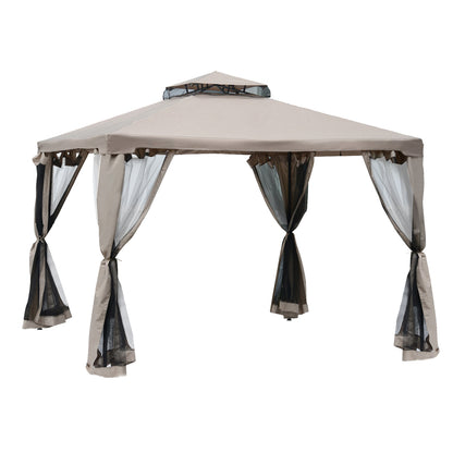 Outsunny Gartenpavillon, Gartenlaube, Partyzelt mit 4 Seitenwänden, wetterfest, Metall + Polyester, Grau, 2,94 x 2,94 x 2,65 m