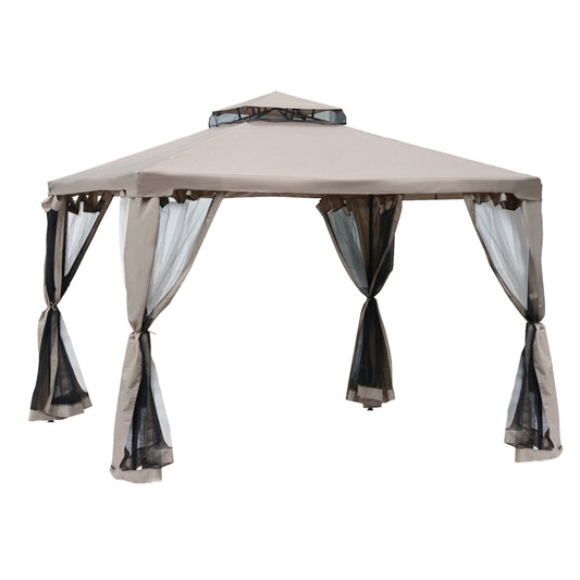 Outsunny Gartenpavillon, Gartenlaube, Partyzelt mit 4 Seitenwänden, wetterfest, Metall + Polyester, Grau, 2,94 x 2,94 x 2,65 m