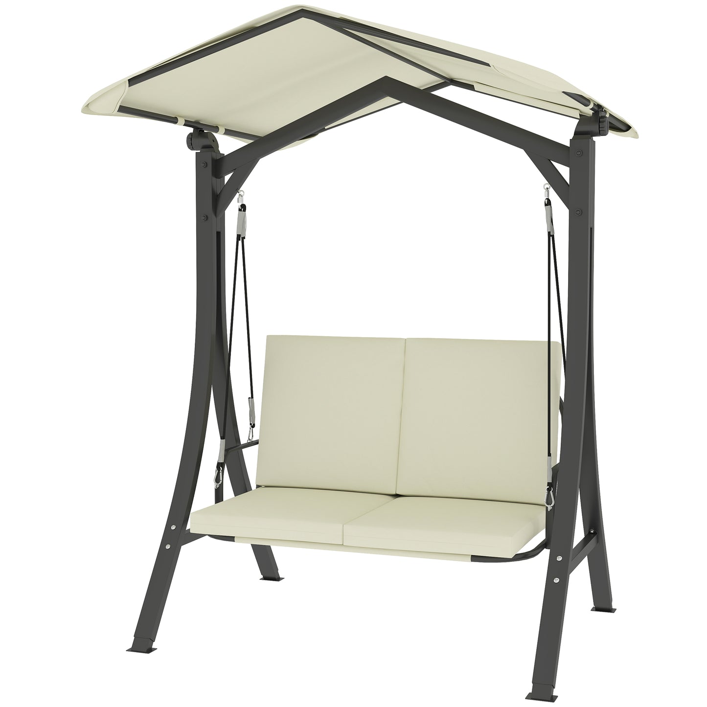 Outsunny Hollywood-Schaukel mit verstellbarem Sonnendach und Sitzkissen, 2-Sitzer bis 220 kg, 150 x 120 x 182 cm, cremeweiß