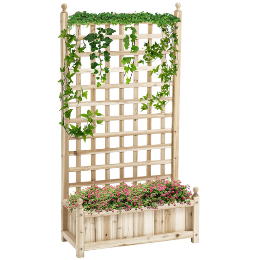 Outsunny raised planter with trellis, flower box, climbing planter, rose arch with support for climbing plants, garden wood, natural, 64 x 28 x 120 cm