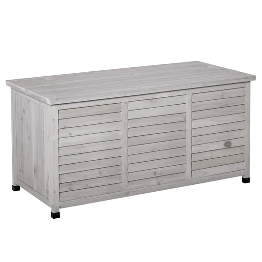 Outsunny Gartenaufbewahrungsbox, wetterfest, atmungsaktiv, gepolstert, Aufbewahrungsbox, Fichtenholz, grau, 127 x 56 x 60 cm