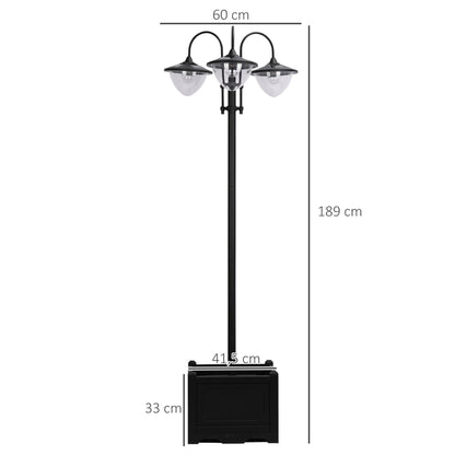 Outsunny Solar-Stehlaterne aus Metall, Gartenlaterne mit Lichtsteuerung, 189 cm hoch, wasserdicht (IP44), mit Blumentopffuß für die Dekoration von Garten und Balkon, schwarz