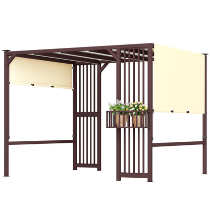 Outsunny Pergola-Pavillon 3x2,5m UV 30+ Stabiler, winterfester Sonnenschutz mit verstellbarem Schiebedach Dunkelbraun