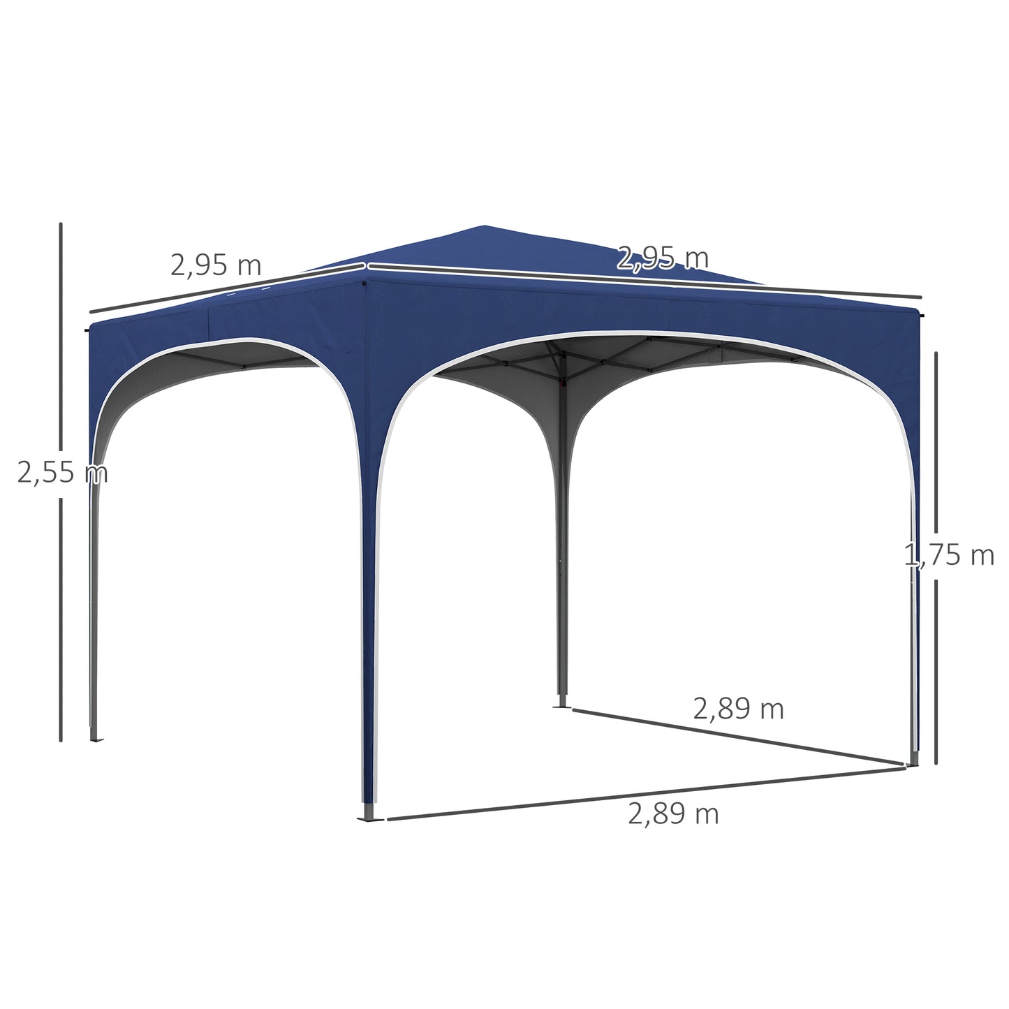 Outsunny Faltpavillon, höhenverstellbar, Metallstreben, robustes Segeltuch, inkl. Tragetasche, 2,95 x 2,95 x 2,55 m, dunkelblau