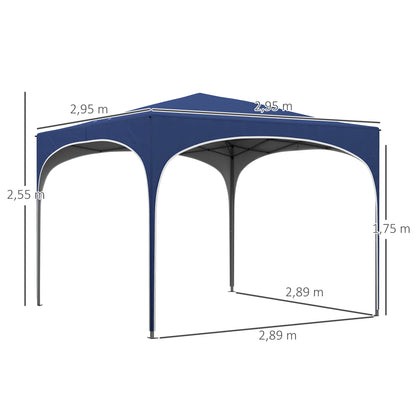 Outsunny Faltpavillon, höhenverstellbar, Metallstreben, robustes Segeltuch, inkl. Tragetasche, 2,95 x 2,95 x 2,55 m, dunkelblau