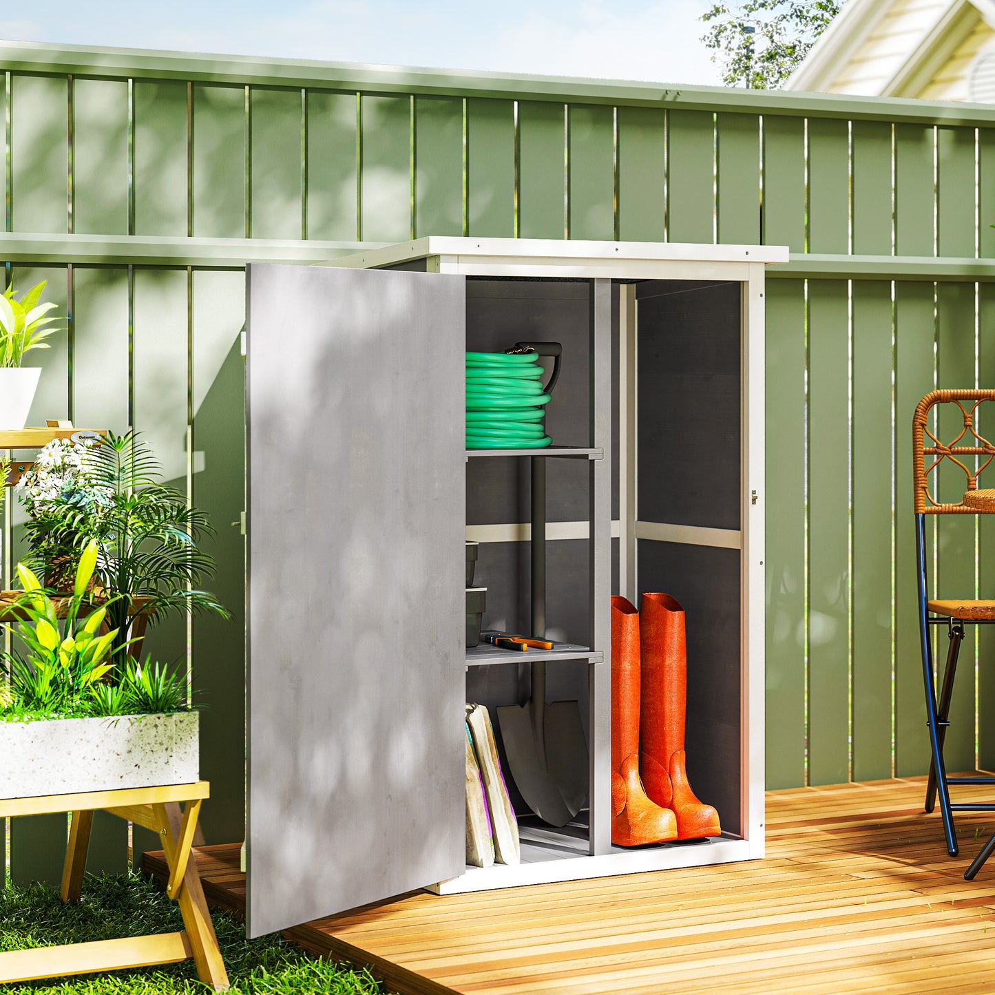 Outsunny Gartenhaus mit Brettern, wetterfest, 75 x 56 x 115 cm, grau