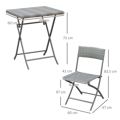 Outsunny Bistro-Set aus Polyrattan für 2 Personen, Sitzgruppe, Gartenmöbel-Set aus Rattan, Grau