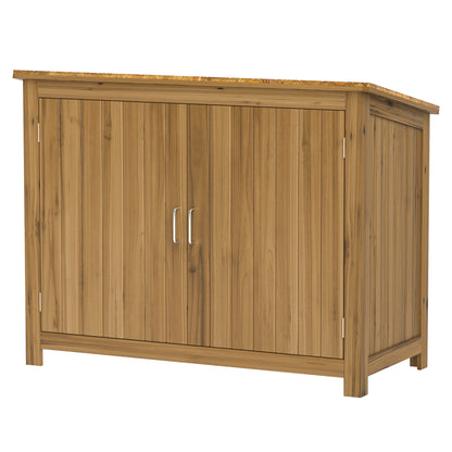 Outsunny tuinkast, houten ladekast met 2 planken voor tuin, terras, weerbestendig, 110 x 50 x 85 cm, bruin