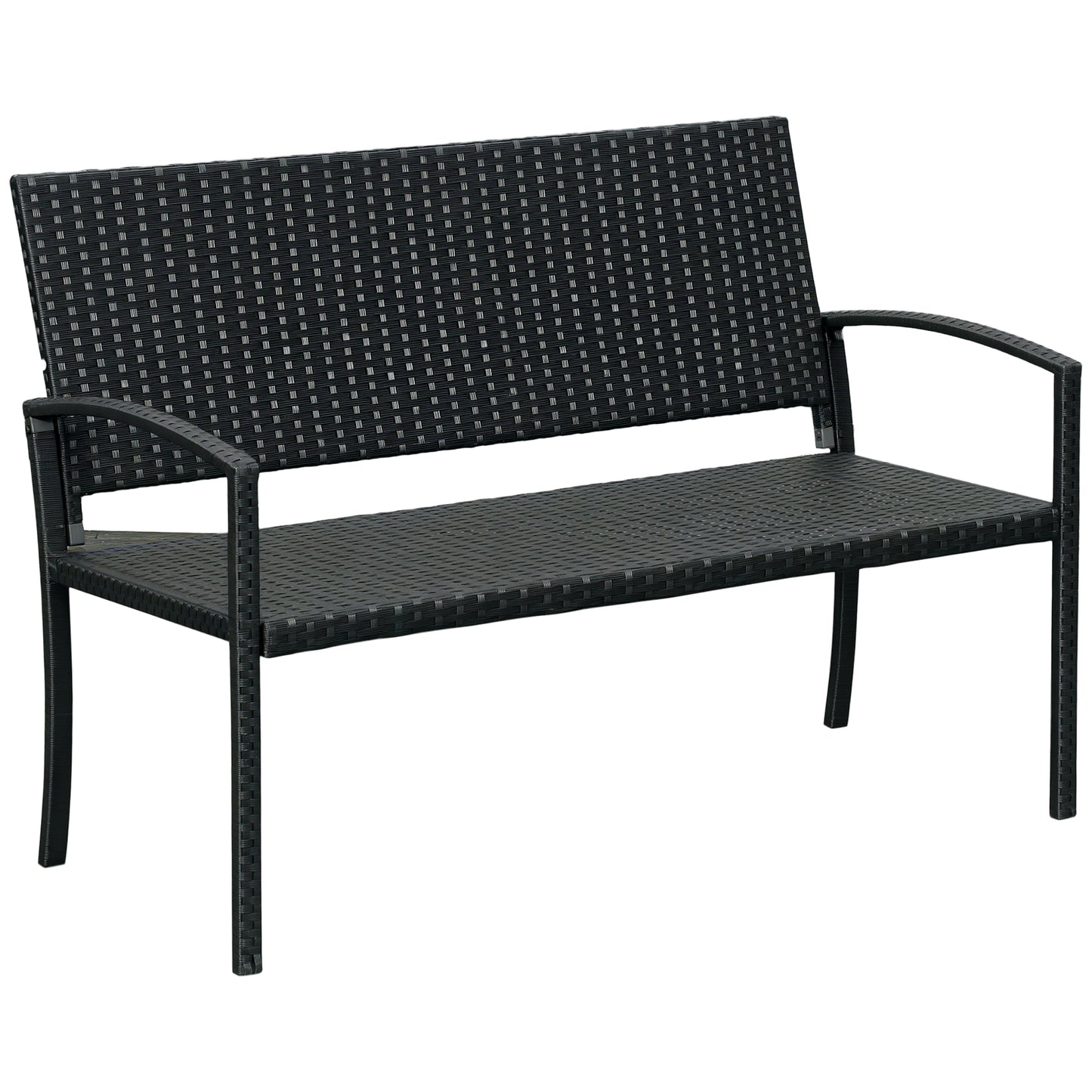 Outsunny Gartenbank, Rattanoptik, mit Stahlgestell, für 2 Personen, schwarz, 122 x 60 x 85 cm