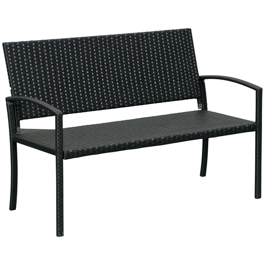 Outsunny Gartenbank, Rattanoptik, mit Stahlgestell, für 2 Personen, schwarz, 122 x 60 x 85 cm