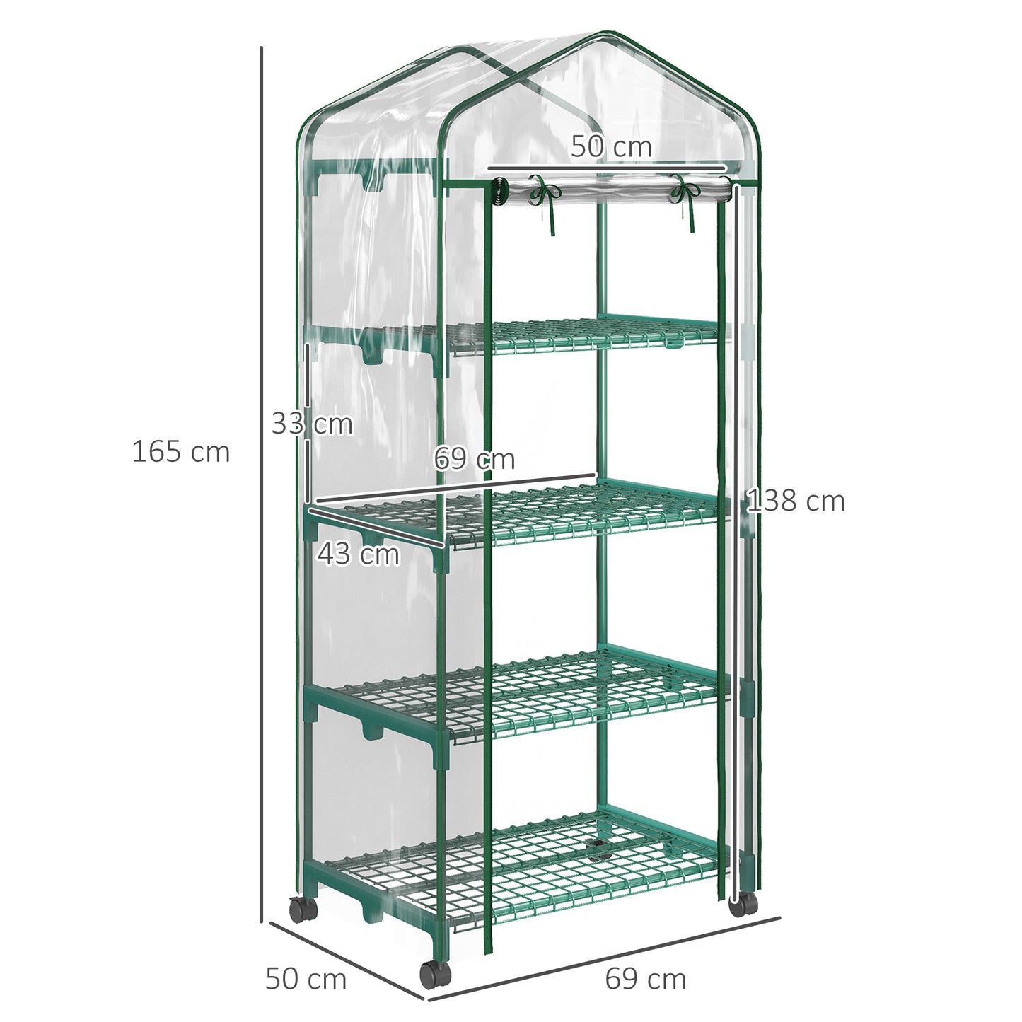 Outsunny Foliekas, Minikas, Plantenkas, Kweekbak, 4 Planken, 69 x 50 x 165 cm, Transparant