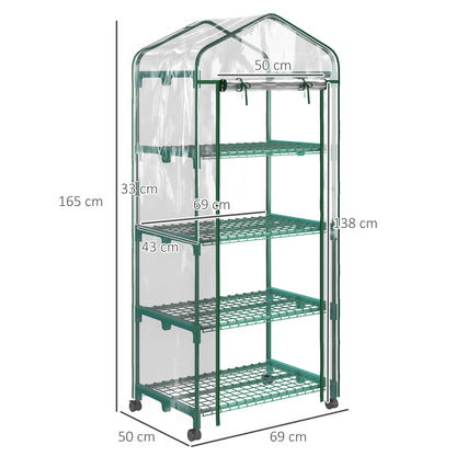 Outsunny Foliekas, Minikas, Plantenkas, Kweekbak, 4 Planken, 69 x 50 x 165 cm, Transparant