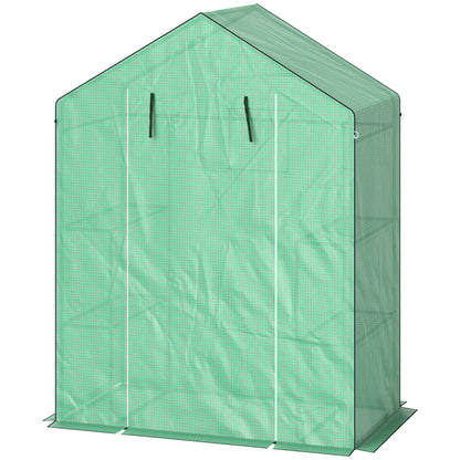 Outsunny Kas met planken, mini-kas, uv-bestendig, gaasraam, ritssluiting, 143L x 74B x 190H cm, groen