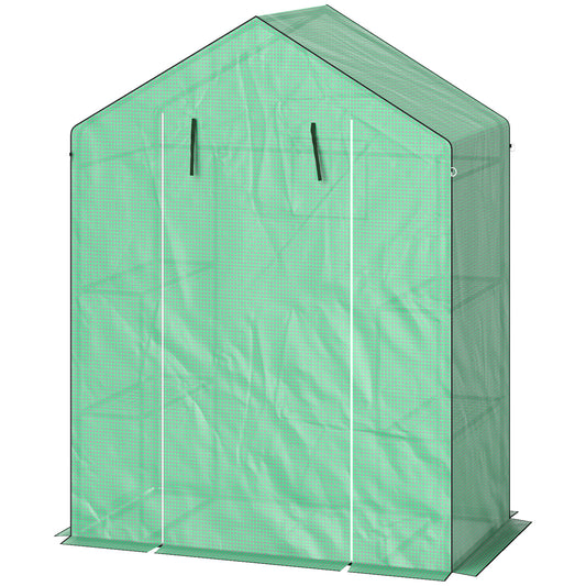 Outsunny Kas met planken, mini-kas, uv-bestendig, gaasraam, ritssluiting, 143L x 74B x 190H cm, groen