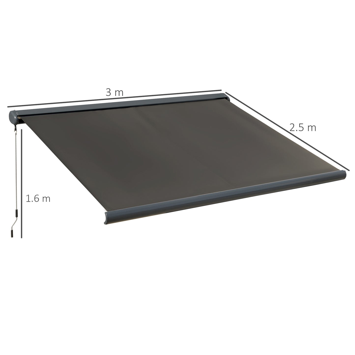 Outsunny elektrisch zonnescherm met afstandsbediening, inclusief montageset, metalen frame, donkergrijs, 3 x 2,5 m