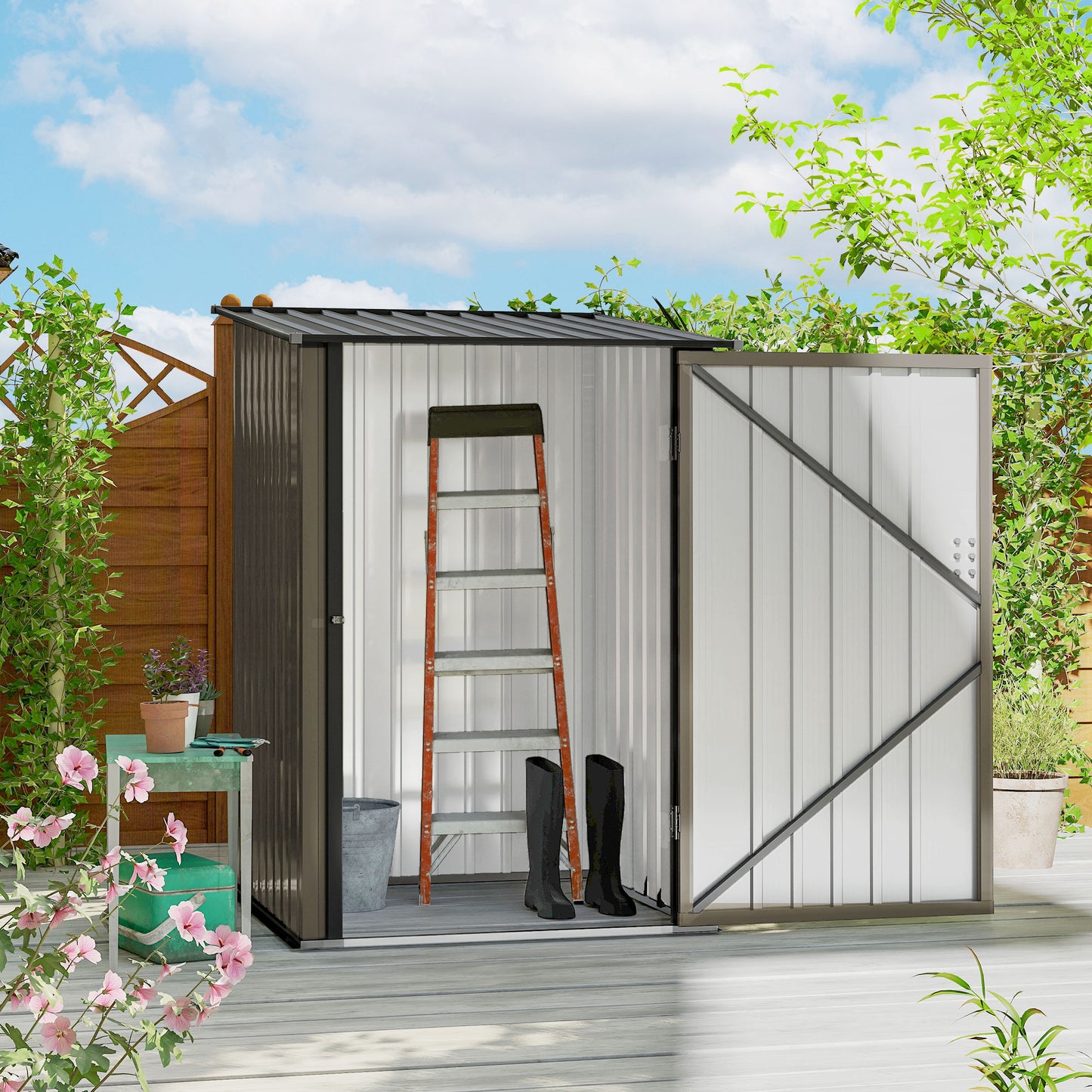 Outsunny stalen tuinhuis 100 x 103 x 160cm bruin