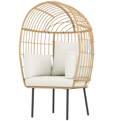 Outsunny Ei-vormige rotan fauteuil met afneembaar kussen, rotan stoel voor buiten 95 x 80 x 155 cm Beige