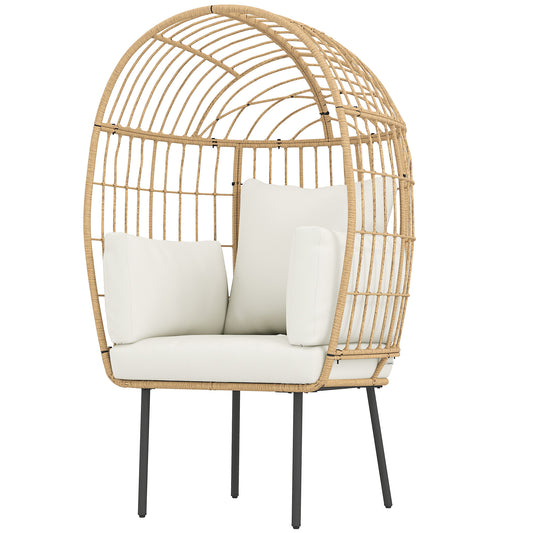 Outsunny eiförmiger Rattansessel mit abnehmbarem Kissen, Rattan-Gartenstuhl 95 x 80 x 155 cm Beige
