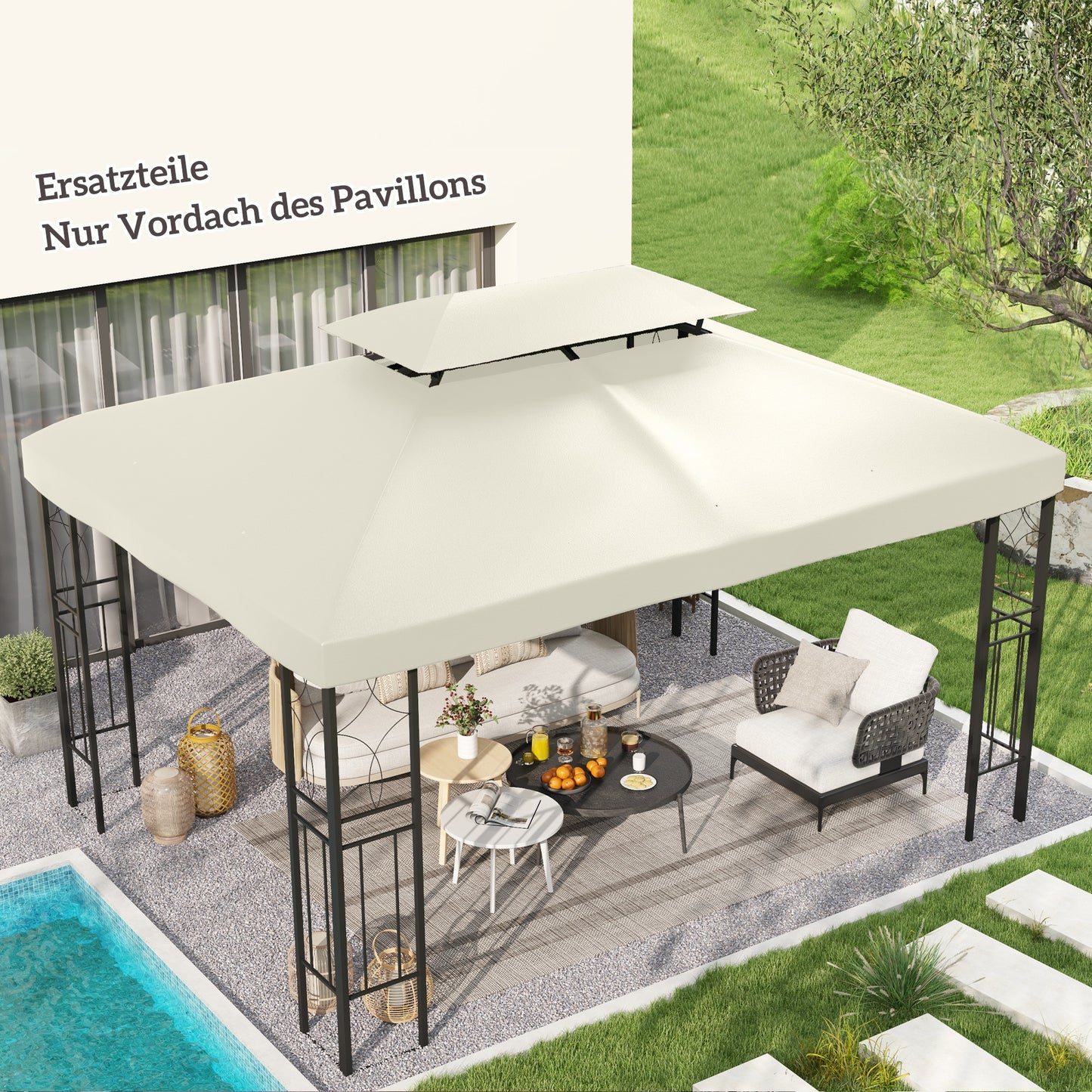 Outsunny Vervangend Dak voor 3x4m Metalen Gazebo, Waterafstotend, Dubbel Dak, Vervangende Hoes voor Tuingazebo, Partytent, Tuintent, Polyester, Crèmewit