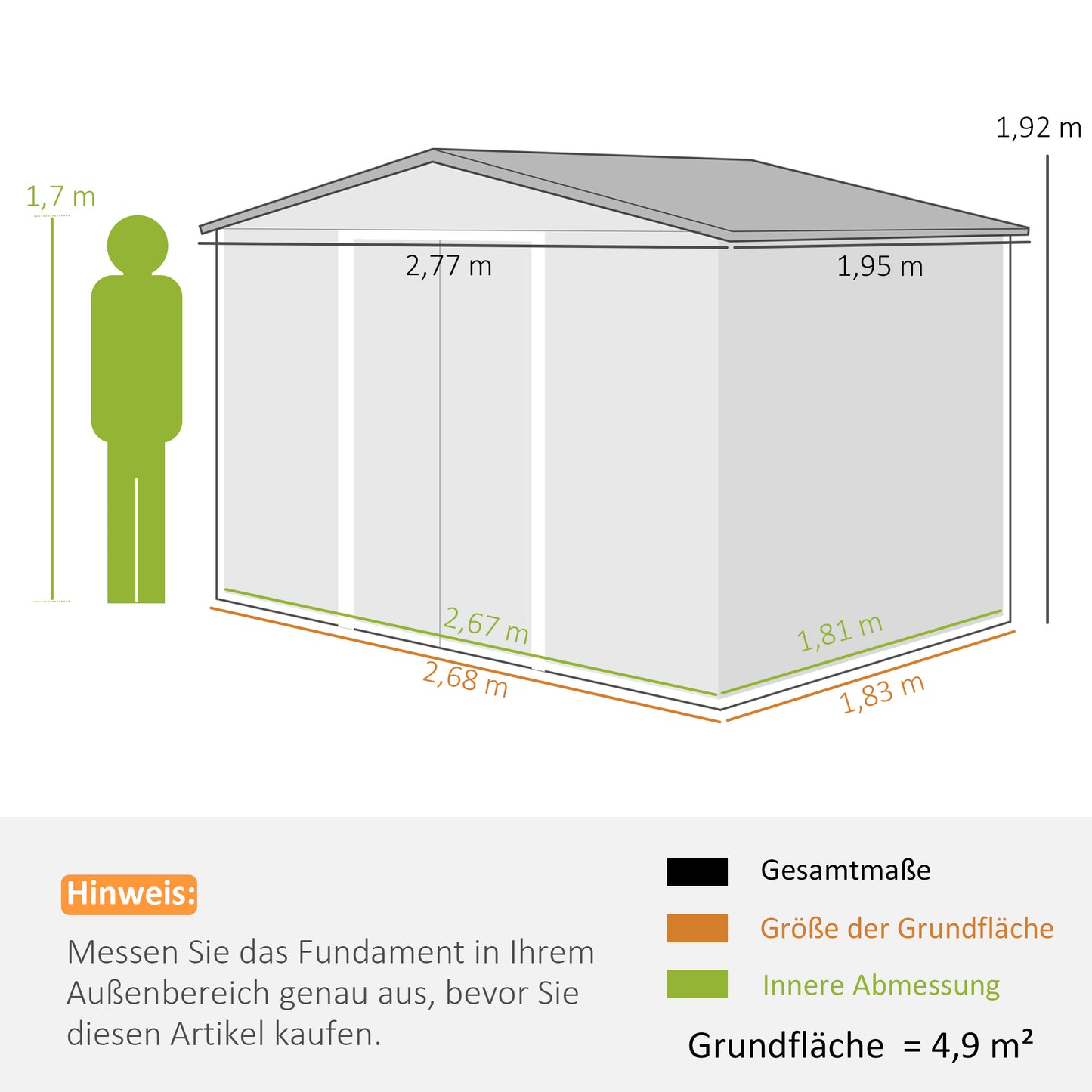 Outsunny metal garden shed with sliding doors and ventilation windows, 277 x 195 x 192 cm, dark gray