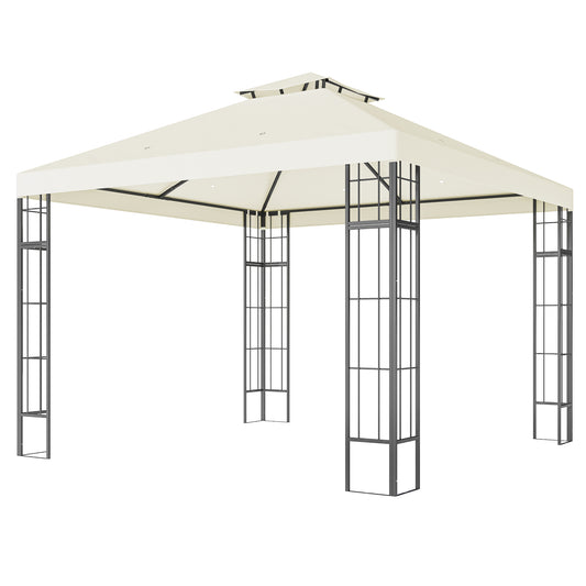Outsunny Gartenpavillon, 3 x 3 m, 2-lagige Dachkonstruktion, UV30+ Schutz, UV-beständig, Sonnenschutz, Metallrahmen, cremeweiß
