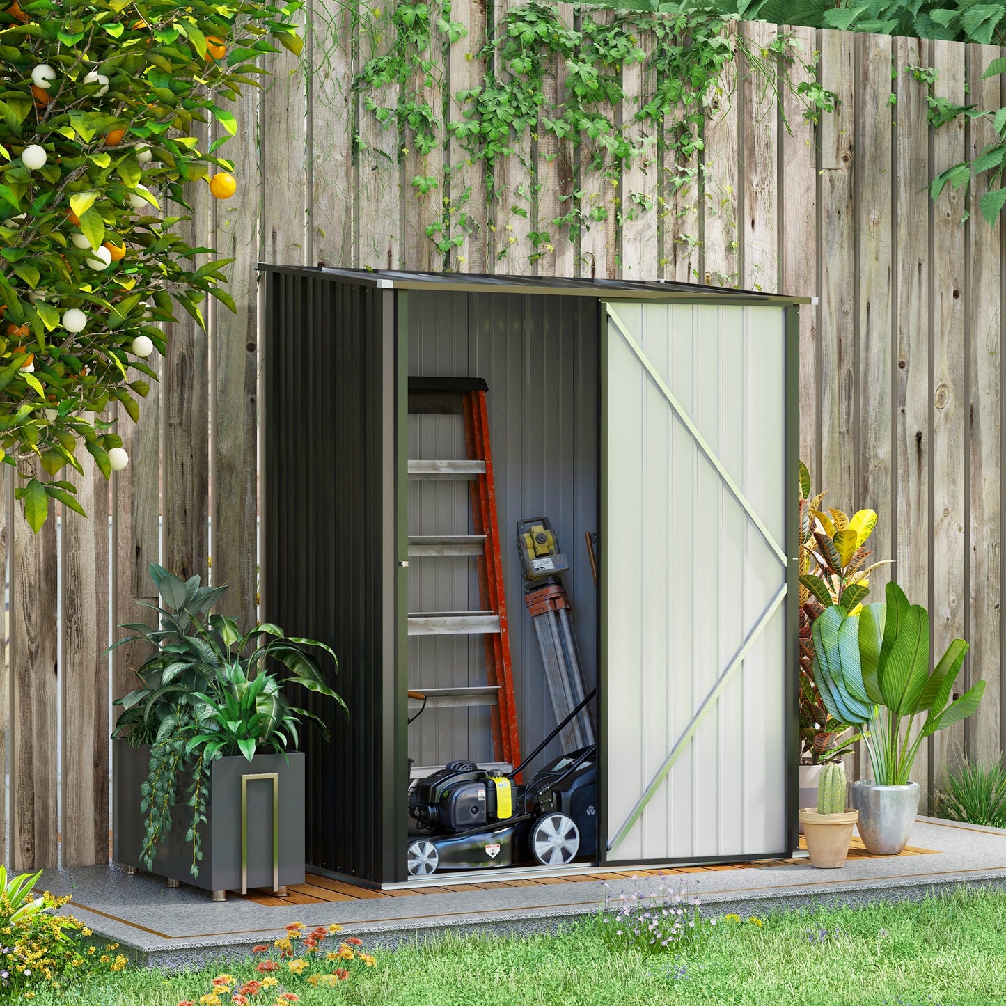Outsunny tuinhuis/gereedschapsschuur, afsluitbare deur, weerbestendig, incl. planken, 161,5 cm x 94,5 cm x 196 cm, zwart