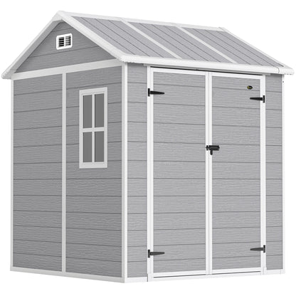 Outsunny tuinhuis, tuinhuis met raam, afsluitbare deur, kunststof, grijs