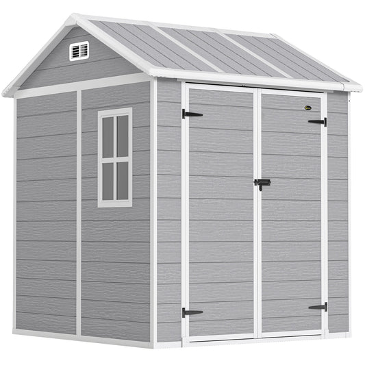 Outsunny tuinhuis, tuinhuis met raam, afsluitbare deur, kunststof, grijs