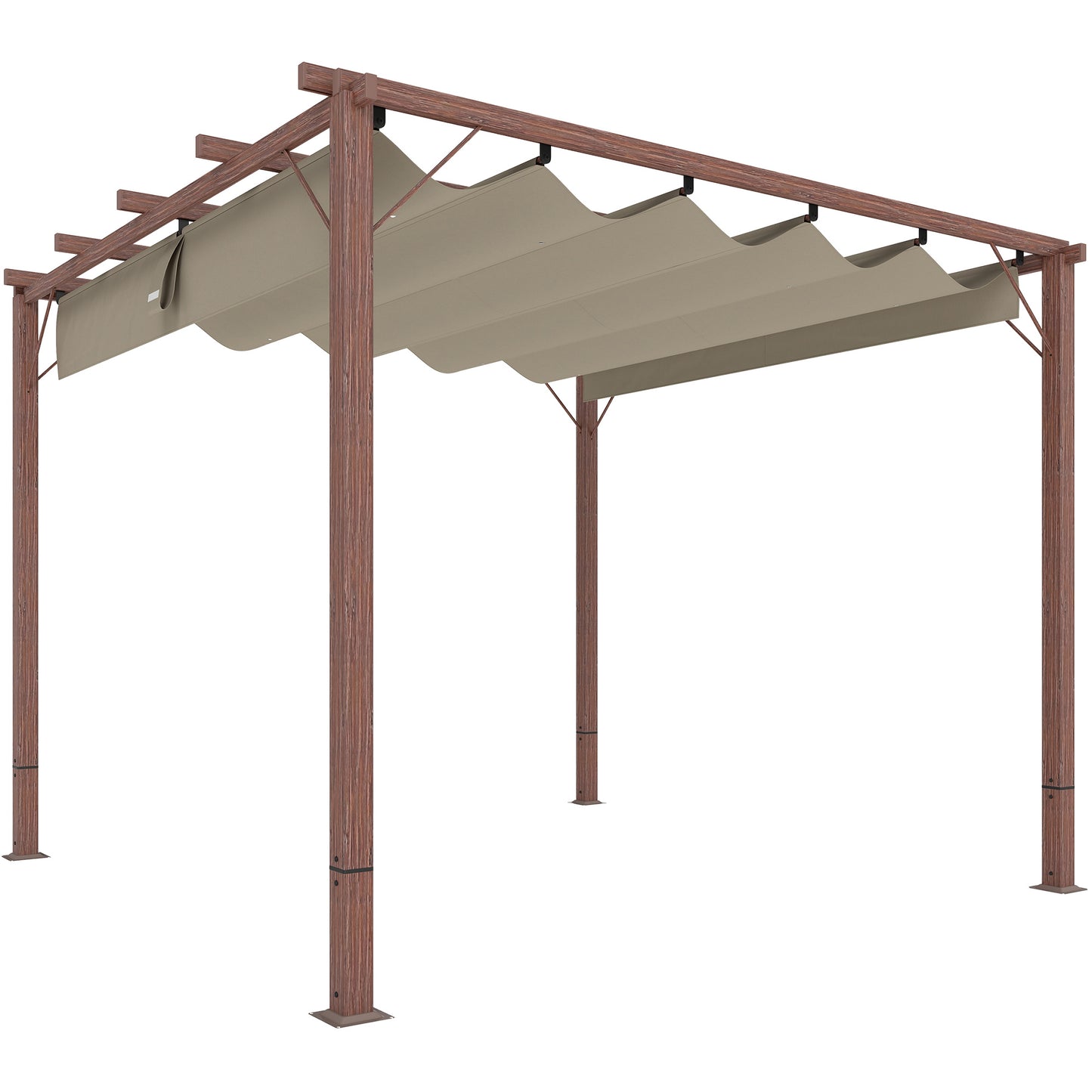 Outsunny 3 x 3 m Gartenpergola, verstellbare Terrassenüberdachung, Aluminiumrahmen, UPF30+ Sonnenschutz, Naturholz