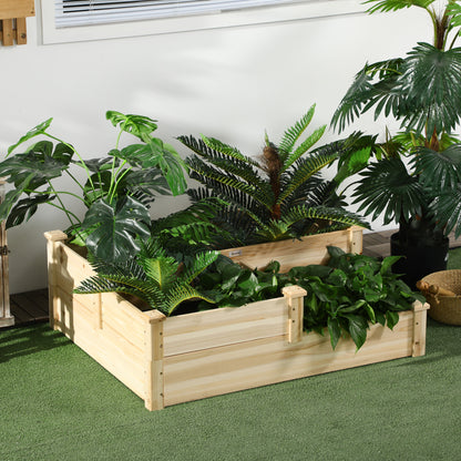 Verhoogde tuinbak van Outsunny met 3 plantenbakken, 3-laags ontwerp, open basis, 108 cm x 88 cm x 36 cm, natuurlijk