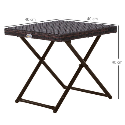 Outsunny Klappbarer Beistelltisch aus Poly-Rattan, Couchtisch, Tablett, Balkontisch, Gartentisch, Teetisch, Gartenmöbel, Rattantisch für Garten, Terrasse, Balkon, 40 x 40 x 40 cm, Braun