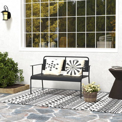 Outsunny 3-Sitzer-Gartenbank, wetterfeste Bank, wasserabweisende Gartenmöbel mit Rücken- und Armlehnen, 121 x 64 x 84 cm, schwarz