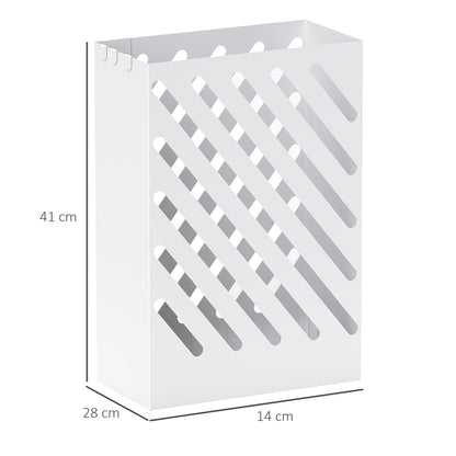 HOMCOM Schirmständer mit Abtropfschale, 4 Haken, Stahl, 28 x 14 x 41 cm (L x B x H), Weiß