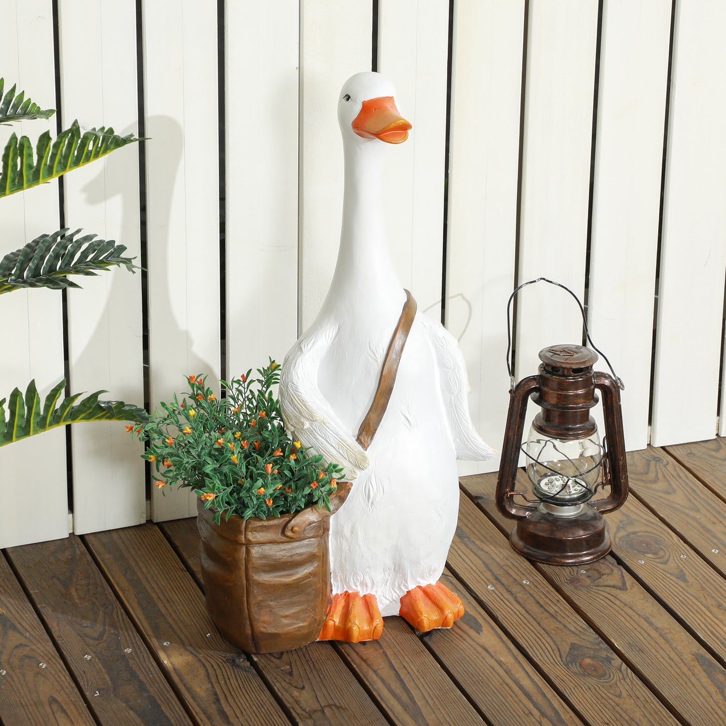 Outsunny bloempot, zwaan met schoudertas, weerbestendig, 32 x 18 x 60 cm, wit, bruin