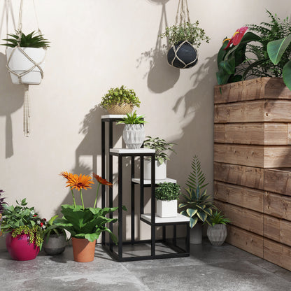 Outsunny Bloemenplank, 4-laags, Binnen & Buiten, Metalen Frame, 34L x 34B x 70H cm, Zwart + Wit