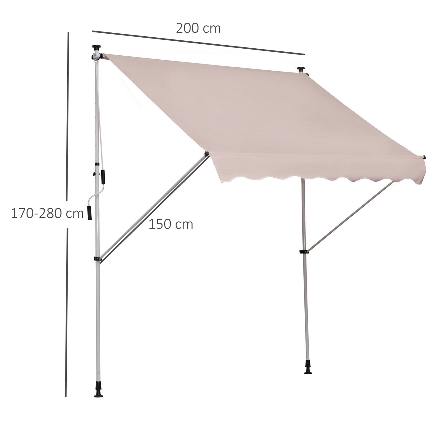 Outsunny klemzonnescherm met handslinger, in hoogte verstelbaar, knikarmzonnescherm, vuilafstotend, weerbestendig, balkonzonnescherm, 150 cm breed, terraszonnescherm voor terras, balkon, veranda, crèmewit